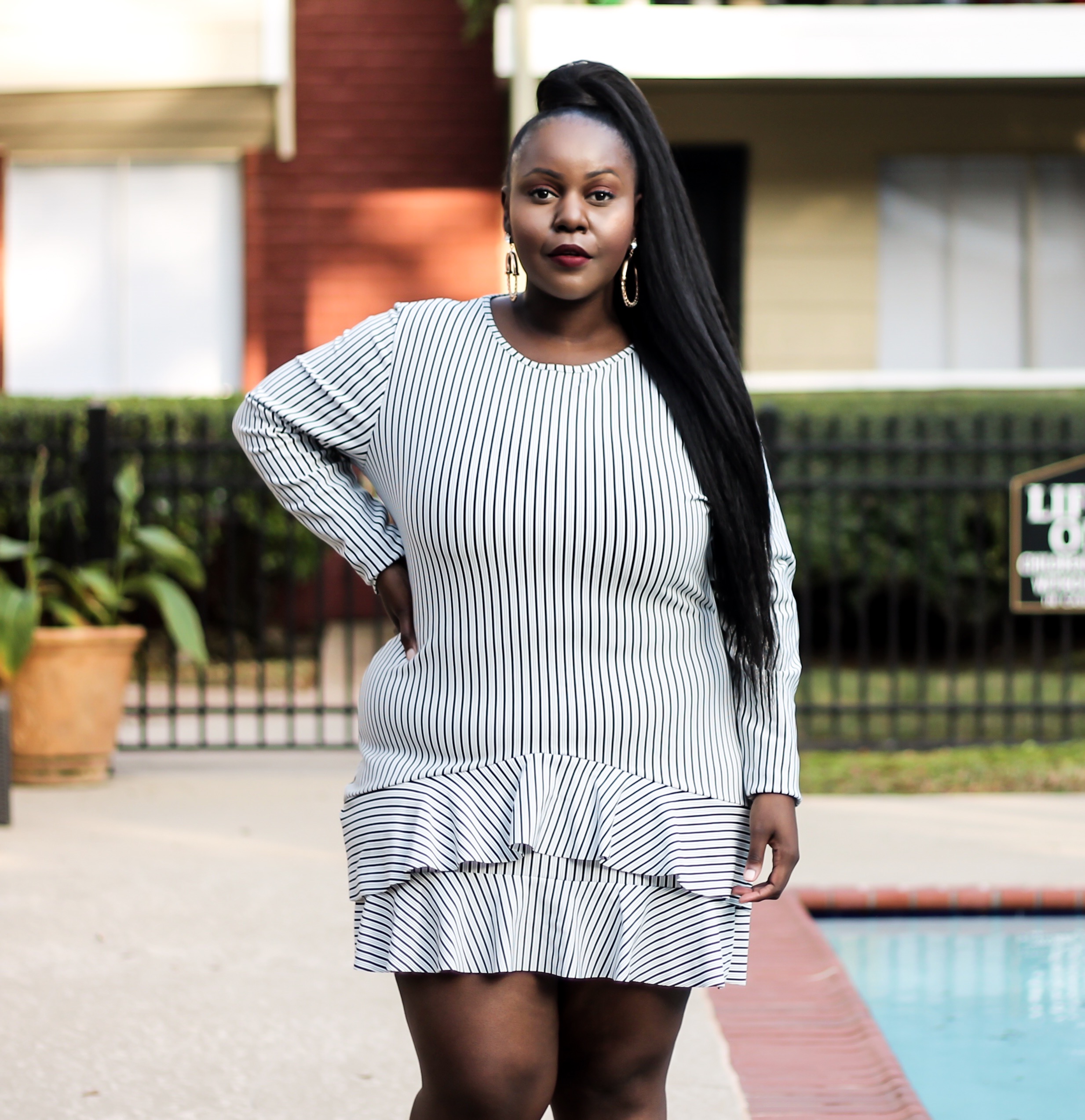 preppy plus size fashion blogs 2017, beautiful curvy girls, how to fill the eye brow of a dark skin, beautiful plus size dark skin girls, plus size black bloggers, clothes for curvy girls, curvy girl fashion clothing, plus blog, plus size fashion tips, plus size women blog, curvy women fashion, plus blog, curvy girl fashion blog, style plus curves, plus size fashion instagram, curvy girl blog, bbw blog, plus size street fashion, plus size beauty blog, plus size fashion ideas, curvy girl summer outfits, plus size fashion magazine, plus fashion bloggers, zara, Rosie the riveter shirt; Emilia embroidered beaded clutch; Vince Camuto heels; Lula shell drop earrings; Aldo Galigossi sunnies, GABRIELLE UNION COLLECTION - STRIPED KIMONO DRESS, new york & company,